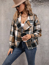 Oversized plaid flannel jacket in beige, black, brown with long sleeve length