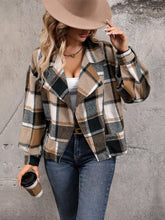 Plaid flannel wool jacket in beige, brown, black with long sleeve length