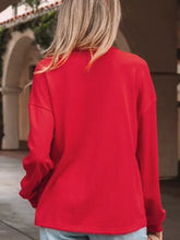 A vibrant red plaid frayed double christmas tree patched drop shoulder sweatshirt with soft fabric machine wash cold