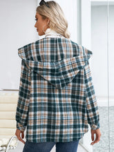 Plaid Hooded Shirt Jacket with Long Sleeve Length for Women