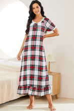 Plaid Lace Trim Nightgown with Short Sleeves Plaid