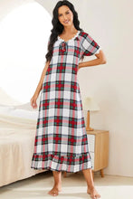 Plaid Lace Trim Nightgown with Short Sleeves Plaid Sleep Dresses