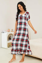 Plaid Lace Trim Nightgown with Short Sleeves