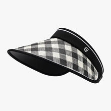 Plaid natural grass adjustable sun hat with black and white checkered golf visor