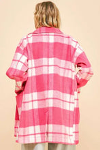Women’s pink plaid open front drop shoulder longline coat