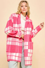 Plaid Open Front Drop Shoulder Longline Coat for Women