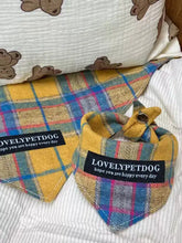 Yellow and blue plaid pet scarf with lovelypetdog patch for pets neck