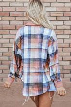 Plaid pink and white oversized jacket with frayed edges and pastel mix