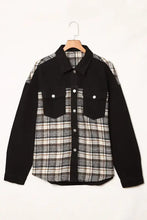 Black and white plaid pocketed button denim jacket with long sleeve length