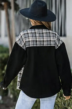 Black plaid pocketed button denim jacket with long sleeve length
