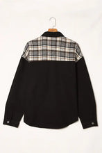 Plaid pocketed button denim jacket with long sleeve length