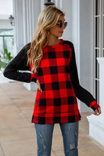 Plaid Round Neck Long Sleeve T-Shirt Woman T Shirts