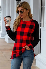 Plaid Round Neck Long Sleeve T-Shirt Woman T Shirts