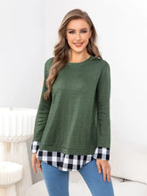 Plaid Round Neck Long Sleeve Tee Forest Woman T Shirts