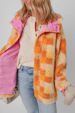 Orange and yellow plaid teddy bear coat with pink accents and hood