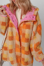 Orange and yellow plaid teddy bear coat with pink lining and hood