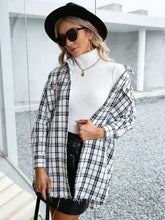 Plaid Tweed Shirt Jacket with Fringed Sleeve Length for Women