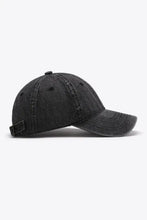Faded black denim adjustable baseball cap with strap