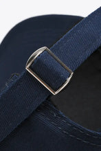 Dark blue plain adjustable cotton baseball cap with navy canvas belt and silver buckle