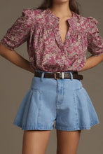 Pleated Patchwork Panel Lightweight Denim Shorts Denim Shorts