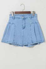 Pleated Patchwork Panel Lightweight Denim Shorts Denim Shorts