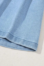 Pleated Patchwork Panel Lightweight Denim Shorts Denim Shorts