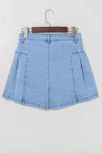 Pleated Patchwork Panel Lightweight Denim Shorts Denim Shorts