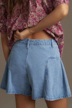 Pleated Patchwork Panel Lightweight Denim Shorts Denim Shorts