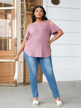Plus Size Cold-Shoulder Round Neck Curved Hem Tee Woman T Shirts