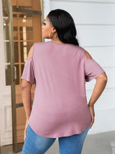 Plus size mauve cold-shoulder round neck curved hem tee