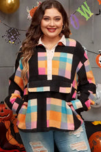 Plus Size Color Block Half Snap Long Sleeve Sweatshirt Woman Sweatshirts