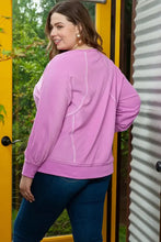 Plus size contrast stitching long sleeve purple sweatshirt