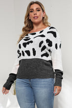 Plus Size Cow Print Color Block Sweater Long Sleeve Pullover