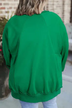 Plus size cutout hem notched long sleeve sweatshirt in bright green