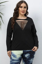 Plus size cutout long sleeve black top with triangular strap detail