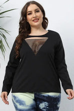 Plus size cutout long sleeve black top for women, V-neck design