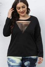 Plus size cutout long sleeve black top for women