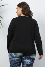 Plus size cutout long sleeve black top for women