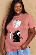 Simply Love plus-size short sleeves death graphic t-shirt with Grim Reaper and ghost balloon