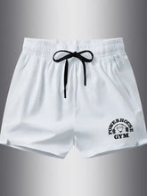 Plus size drawstring athletic shorts with Powerhouse Gym logo