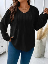 Plus size drawstring dropped shoulder hooded long-sleeve V-neck top