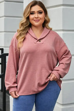 Plus size dropped shoulder collared neck T-shirt with long sleeves and shawl collar