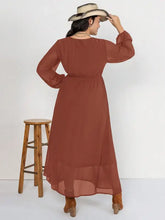 Plus Size Embroidered Tie Neck Long Sleeve Dress Woman Maxi Dress
