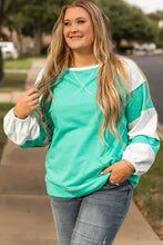 Plus Size Exposed Seam Color Block Long Sleeve Sweatshirt Woman Sweatshirts