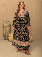 Plus size floral balloon sleeve maxi dress with lace trim