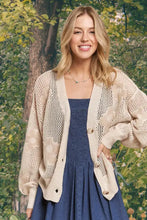 Plus size floral sweater cardigan in beige crochet with buttons