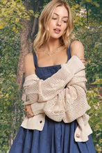 Plus size floral sweater cardigan in beige crochet with ruffled sleeves