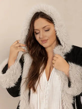 Plus Size Fuzzy Trim Open Front Long Sleeve Hooded Coat Woman Outerwear