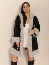 Plus Size Fuzzy Trim Open Front Long Sleeve Hooded Coat Woman Outerwear