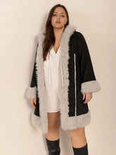 Plus Size Fuzzy Trim Open Front Long Sleeve Hooded Coat Woman Outerwear
